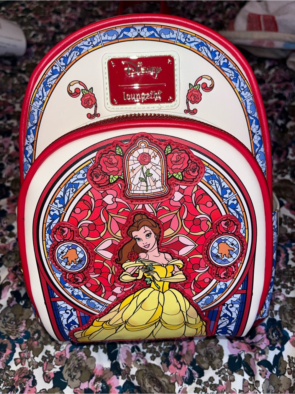 Loungefly Disney Belle Stained Glass Mini Backpack - Red, White & Yellow